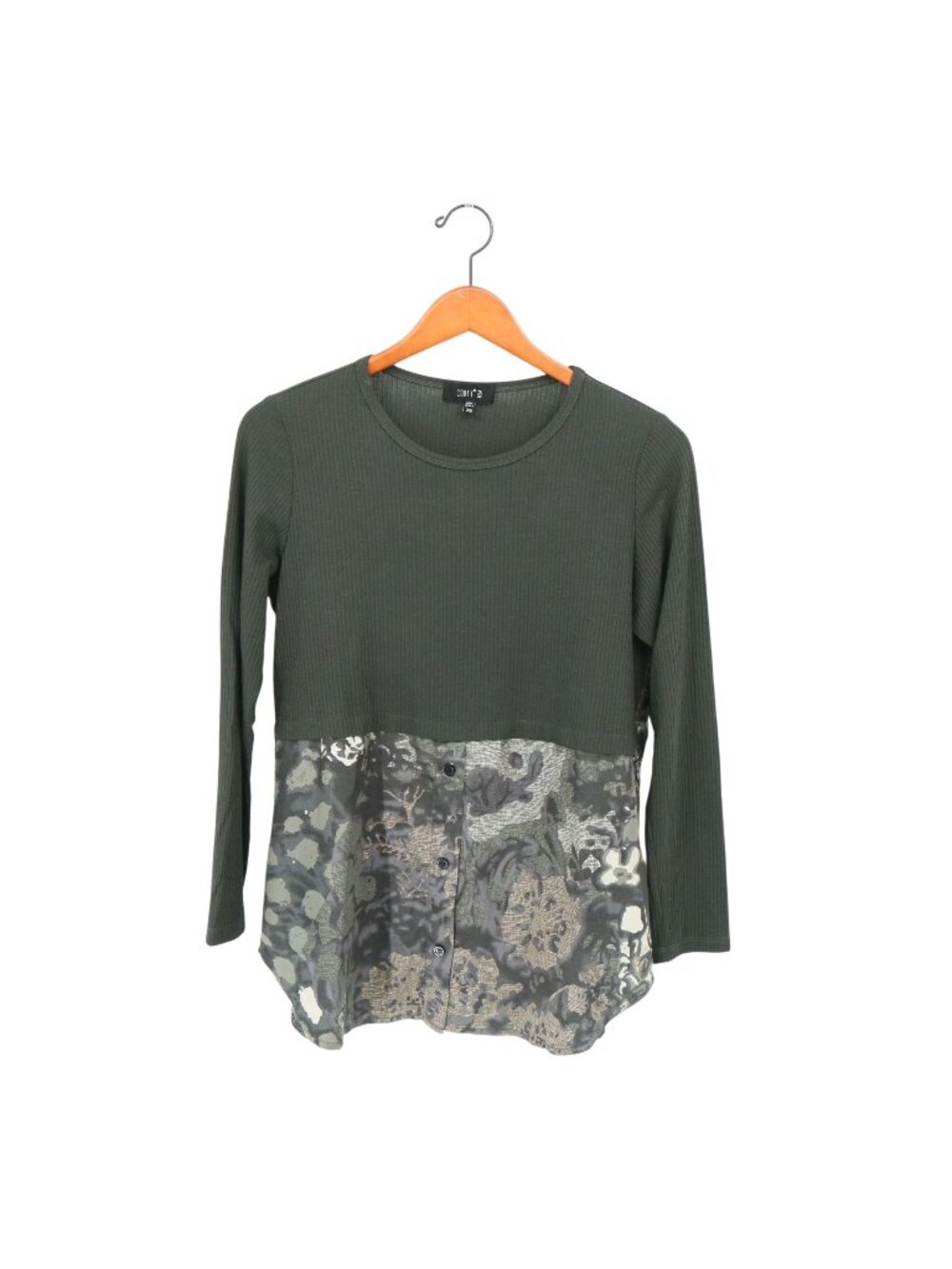 Comfy USA Olive Green Satin Mixed Media Long Sleeve Tunic Top XS